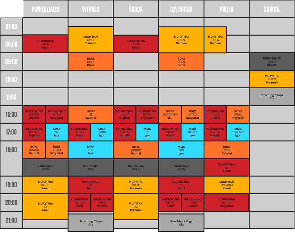 Class Schedule — BOOM Boxing Studio Cracow